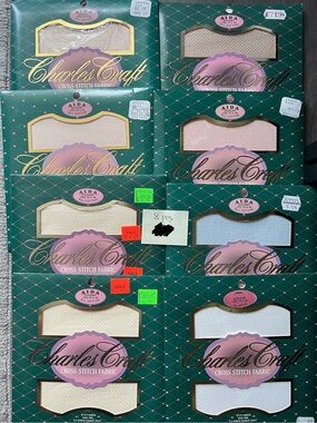 8 pcs lot of DMC Charles Craft 14 Count AIDA blue pink blush white ivory beige